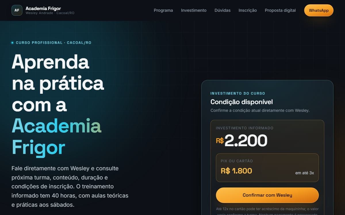 Capa do site Academia Frigor
